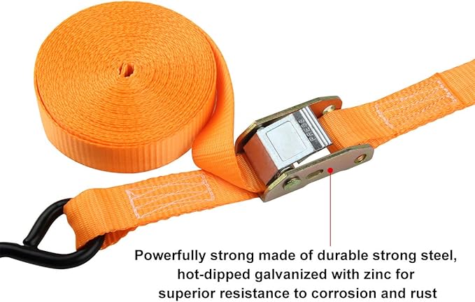 Ratchet Tie-Down Straps, 1" x20' Lashing Strap, Polyester Webbing, Coated S-Hooks Metal Cambuckles, 1000lbs Capacity (Pack of 4)