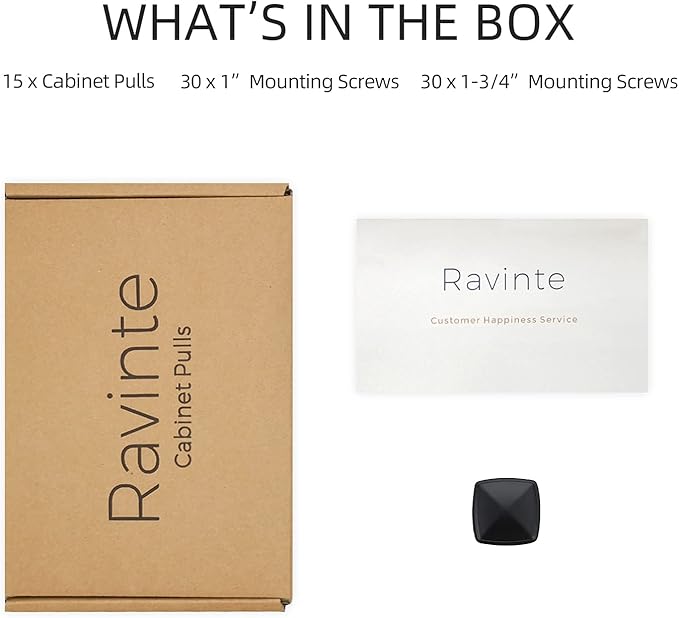 Ravinte 15 Pack Matte Black Kitchen Cabinet Square Knob Single Hole Cabinet Hardware for Dresser Drawer Pulls and Knobs