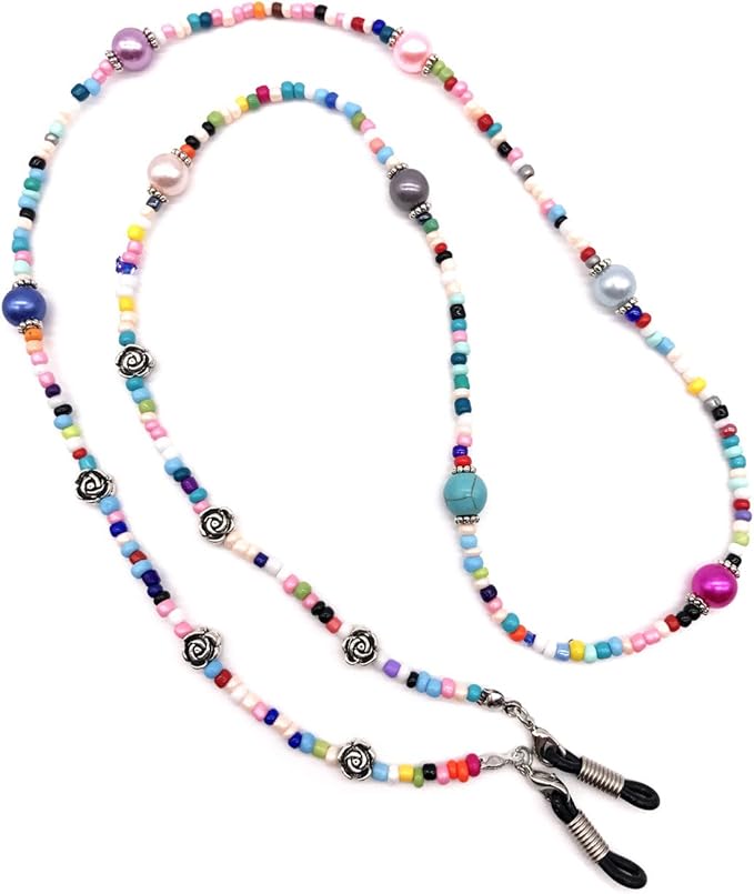 Outman Beaded Eyeglass Chain Sunglasses Holder Strap Eyewear Retainer Lanyard (Colorful bead)