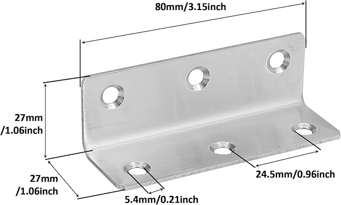 L Bracket, Heavy Duty Corner Brace, 4 Pack 3.2" Metal Shelf Bracket Angle Bracket for Shelves, Polished Silver Stainless Steel Braces for Wood Furniture