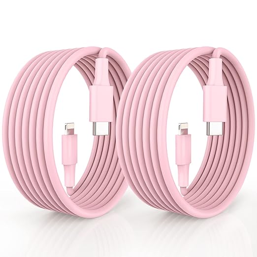 USB C to Lightning Cable, 2Pack 10FT 20W ãMFi Certifiedã‘ Extra Long iPhone Fast Charger Cable Power Charging Cord for iPhone 14/13/12/Pro/Pro Max/Mini/11/Pro Max/XS/MAX/XR/X/ 8/8Plus, Pink