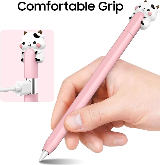 NIUTRENDZ Cute Cow Silicone Case for Apple Pencil USB-C Case Ultra Thin Protective Cover Anti-Slip Sleeve Apple Pencil (USB-C) Accessories (Pink, Apple Pencil (USB-C))
