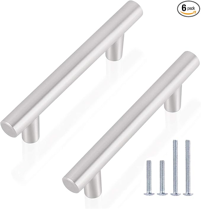 Gobrico 6 Pack T bar Kitchen Cabinet Drawer Handles and Pulls in Brushed Nickel Stainless Steel Dresser Kitchen Knobs Hole Centers 3Inch76mm Total Length 5Inch128mm