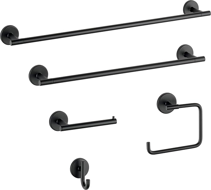 Delta Trinsic (1-Pack) Hand Towel Holder Matte Black Towel Racks for Bathroom Wall Square Towel Ring Holder for Bath Towel Hanger for Kitchen, Bathroom Accessories 759460-BL