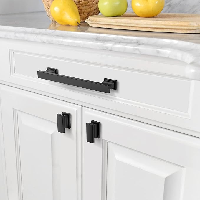 Amerdeco 10 Pack Matte Black Cabinet Pulls 5 Inch(128mm) Hole Centers Kitchen Cabinet Handles Cabinet Hardware Kitchen Handles for Cabinets Cupboard Handles Drawer Pulls ZH00013