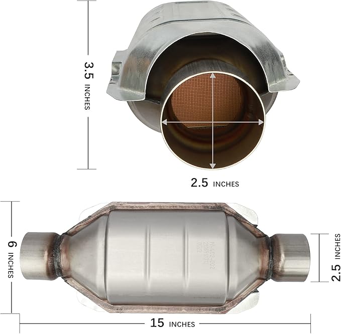 MAYASAF 2.5" Inlet/Outlet Universal Catalytic Converter, 15" Overall Length, w/o O2 Port (EPA Compliant)