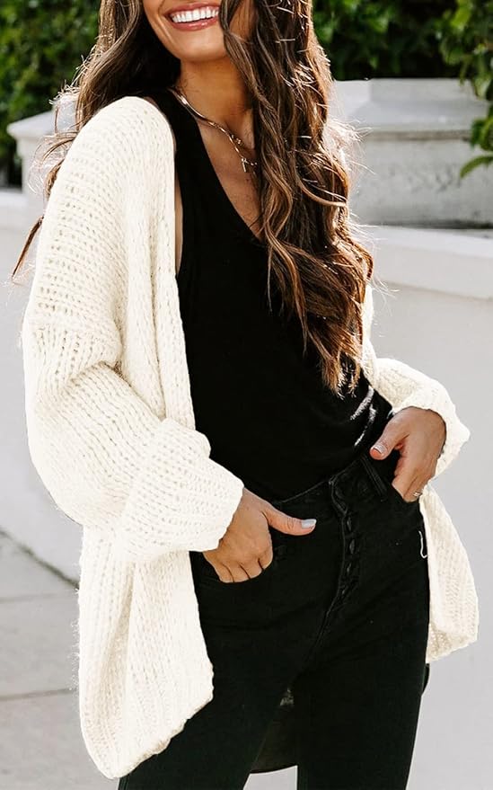 PRETTYGARDEN Women's Long Sleeve Open Front Knit Cardigans Sweaters Soft Loose Draped Coat Outerwear