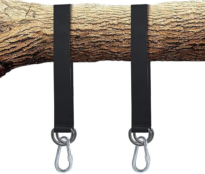 1 PCS Black Tree Swing Straps Hanging Kit with 2 Heavy Duty Carabiners (Stainless Steel), Tree Swing Hanging Kit for Swing Seat, Plank, Camping Hammock, Holds 2200 LBS