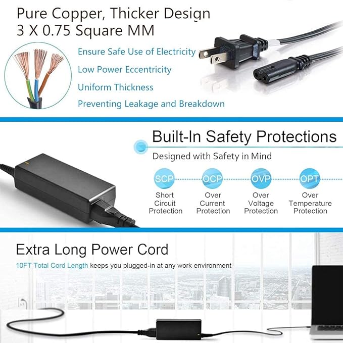 Replacement 45W HP Laptop Charger, 19.5V 2.31A Power Adapter for HP Pavilion 11 13 14 15 Notebook Power Supply with Cord
