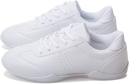 BAXINIER Youth Girls White Cheerleading Dancing Shoes Athletic Training Tennis Walking Breathable Competition Cheer Sneakers