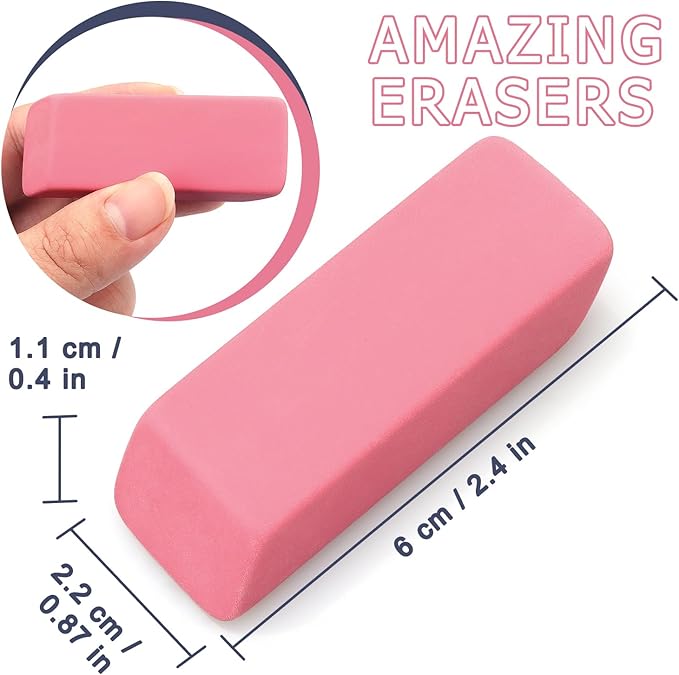Tamaki Erasers, Pink Pencil Erasers for Drawing, Artist Eraser, Large, Pack of 6