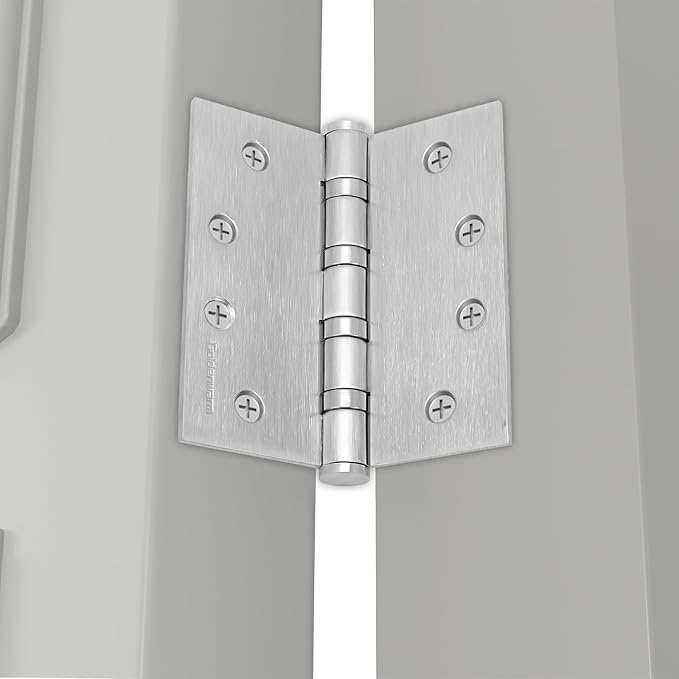 3 Pack goldenwarm Satin Nickel 4'' Door Hinges for Exterior Doors Ball Bearing Door Hinges 4in x 4in with Square Corner, Heavy-Duty, 304 Stainless Steel