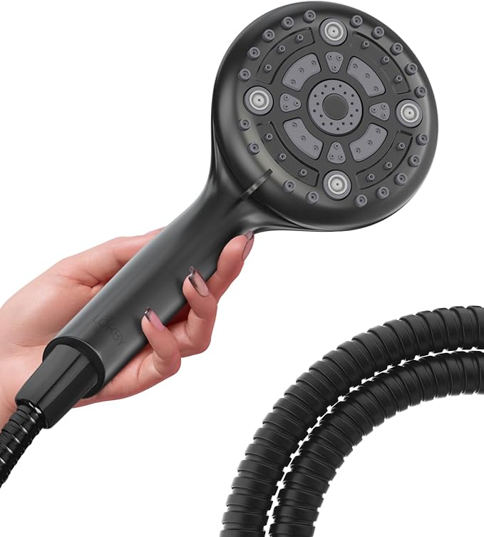 LOKBY High Pressure 6-Settings Shower Head with Handheld - 5'' Powerful Detachable Shower Head Set for low water pressure - 59'' Stainless Steel Hose - Tool-less 1-Min Installation - Black https://a.co/d/5SZ7hgo
