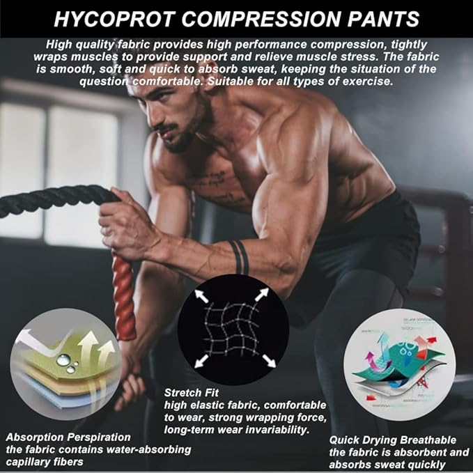 HYCOPROT Men's Compression Pants Athletic Tight,Leggings Base Layer Bottoms for Running Workout Sports Yoga Basketball