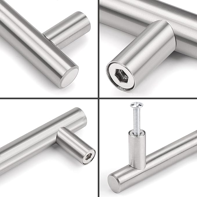Probrico (10 Pack 5" Hole Centers Satin Nickel Cabinet Pulls Euro T Bar Handle Pulls Stainless Steel Kitchen Bathroom Furniture Cabinet Pulls
