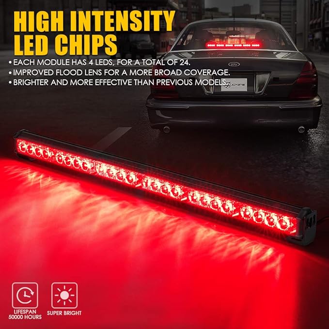 Xprite 27" Inch 24 LED Strobe Emergency Traffic Advisor Warning Light Bar w/ 13 Flashing Patterns for Firefighter Vehicles Trucks Cars - Red