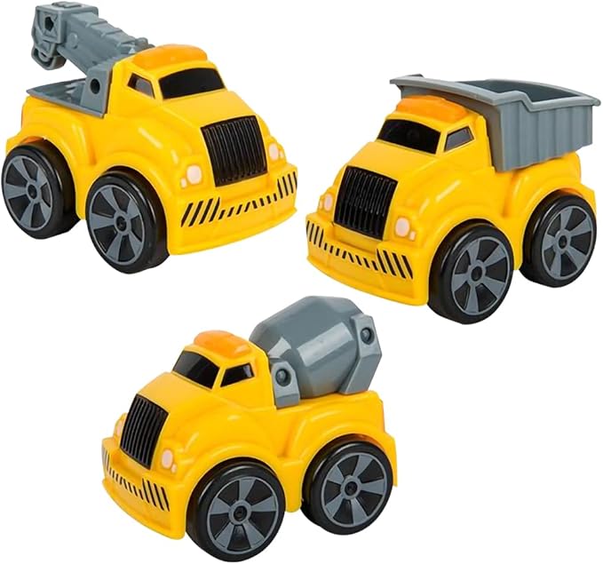 ArtCreativity 3.5 Inch Pull Back Construction Vehicle Toys for Kids - Set of 3 - Includes Mini Dump Truck, Tow Truck, and Concrete Mixer - Best Gift, Party Favors for Boys & Girls - Yellow and Grey