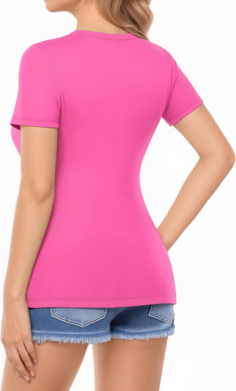 MANGOPOP Womens Deep V Neck Short Sleeve Slim Fit T Shirt Tops Tee