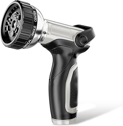 Garden Hose Nozzle with 9 Spray Patterns, Heavy Duty Aluminum Water Pipe Sprayer with Thumb Control On Off Valve for Easy Streams Control, Use for Outdoor