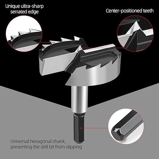 2-18 Inch Forstner Bit for Woodworking,2-18" Forstner Drill Bit for Wood,Wood Drill Bit Woodworking Hinge Cutter Tool for Wood Plywood Plastic