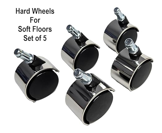 55C5-2" Chrome Standard Replacement Office Chair Casters Hard Wheels for Soft Floor - Set of 5 - Standard Size Stem 716 Inch Dia x 78 Inch Long.