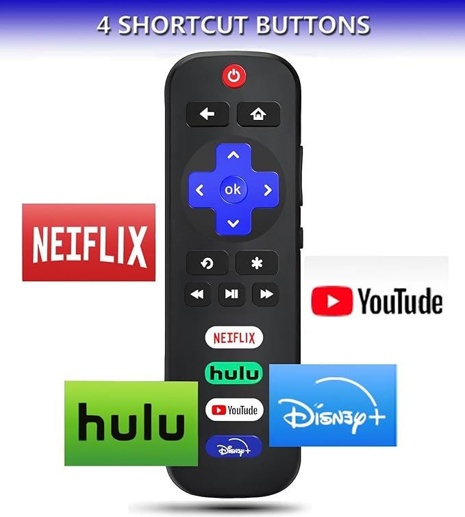 Replacement Remote for Roku TV with Luminous Silicone Case, Compatible with Roku Series TVs, Soft Silicone Case, Glow in The Dark, 4 Shortcut Buttons, Up to 39 Feet Range