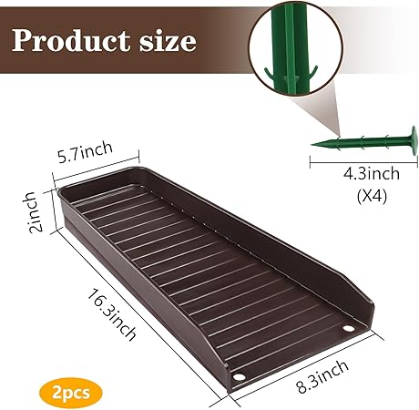 2 PCS Gutter Downspout Extensions, Rain Gutter Downspout Splash Block, Down Spout Extender, Drain Gutter Guard Diverter, 16.3Inch Gutter Splash Guards Fixable Rainwater Drainage, Brown