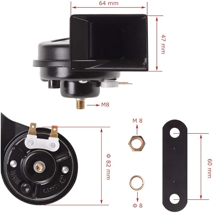 Evermotor Car Horn 12v Loud Air Horn Universal Signal Speaker for Motorcycle,Truck,Golf Cart,Moped,Scooter,ATV 118 dB Snail Horns with E-MARK