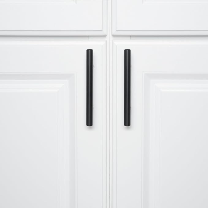 Basics Euro Bar Cabinet Handle (12-inch Diameter), 5.38 in Length (3 in Hole Center), Flat Black, Pack of 10, AB1500-FB-10