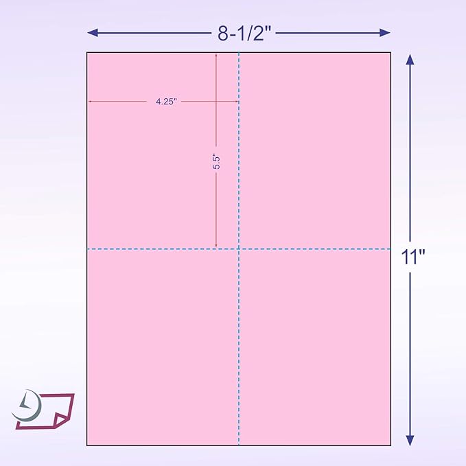 NextDayLabels 8-12" x 11" LaserInkjet Postcards 4 Per Page, (4-14" x 5-12" Each Card Pink, 1000 Cards)