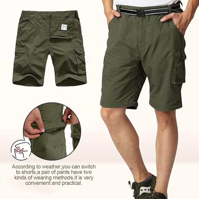 Mens Hiking Pants Convertible Quick Dry Zip Off Fishing Travel Safari Pants