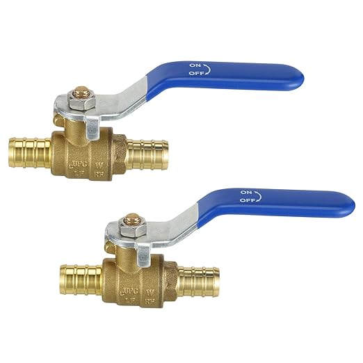 12 Pex Ball Valve Brass Shut Off Fitting 2 Pack Water Barb Tubing Drain with Handle