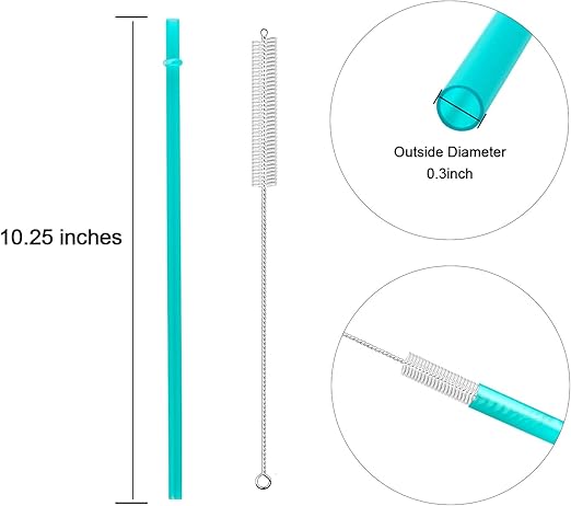 32 Pieces Reusable Plastic Straws Fit for Mason Jars, Tumblers, 10.25 Inches Extra Long Rainbow Colored Unbreakable Drinking Straws with 2 Cleaning Brushes, BPA Free and Eco Friendly