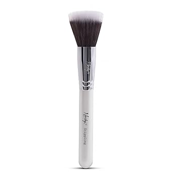 Nanshy Stippling Foundation Brush with Extra Soft Fluffy Flat Top Duo Fibre Synthetic Bristles - Stipple Brush for Powder, Cream Liquid Foundation Blending - Vegan Cruelty-Free (White)