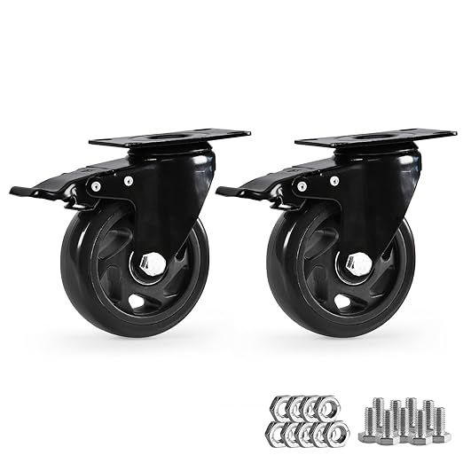 Caster Wheels, Heavy Duty 4 Inch Casters Set of 2, Locking Swivel Casters Wheels for Cart, Furniture and Workbench, Black