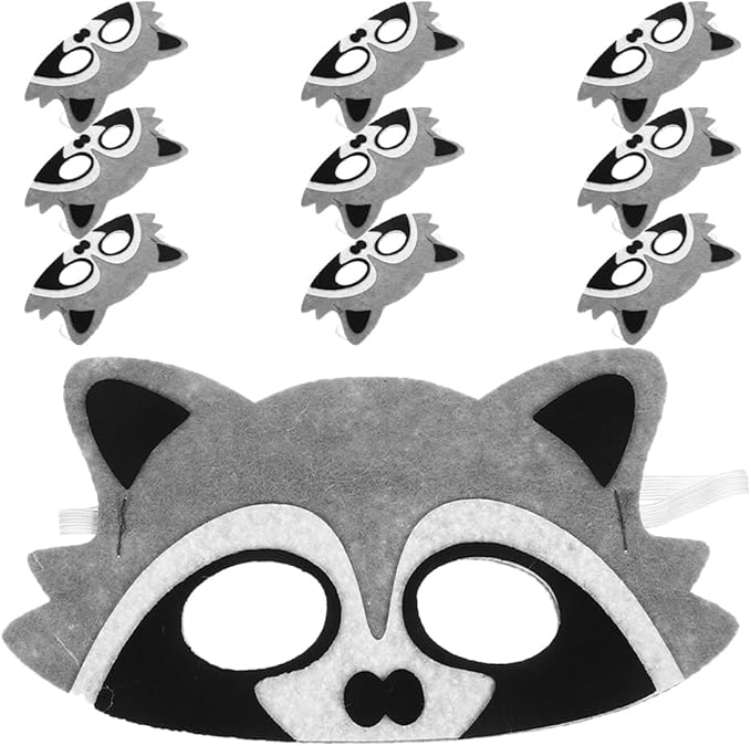 8 pcs Felt Animal Masks: Cartoon Raccoon Half Face Masks Halloween Cosplay Eye Covers for Jungle Themed Birthday Party Decoration Supplies
