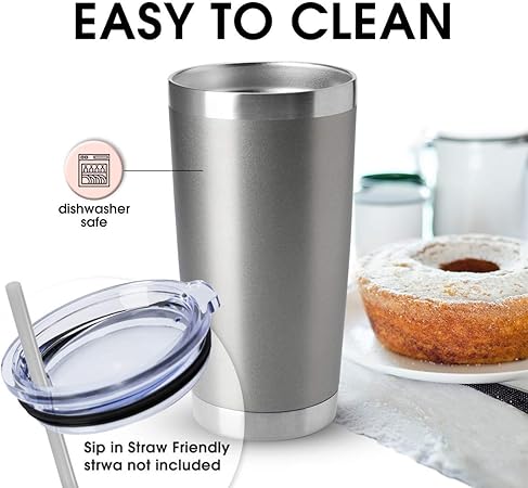HASLE OUTFITTERS 20oz Tumblers Bulk Stainless Steel Cup with Lid Double Wall Vacuum Insulated Coffee Mug for Cold Hot Drinks 1 Pack, Grey
