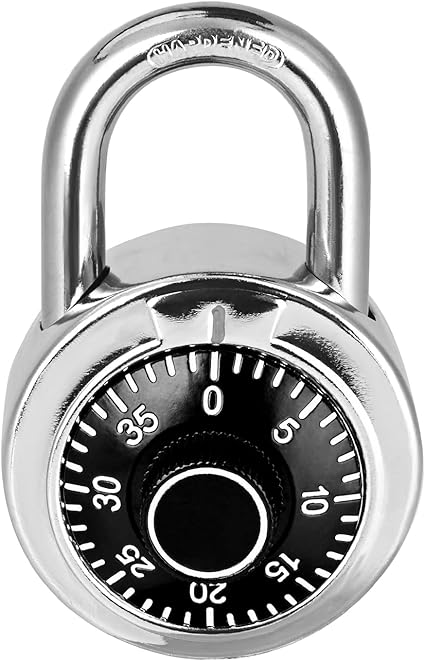 Combination Padlock 1 Pack, Fixed Dial Combination Padlock with Different Combinations, 2 in. Wide. Black Turntable, Lock for Gym Locker, School, Toolbox, and More