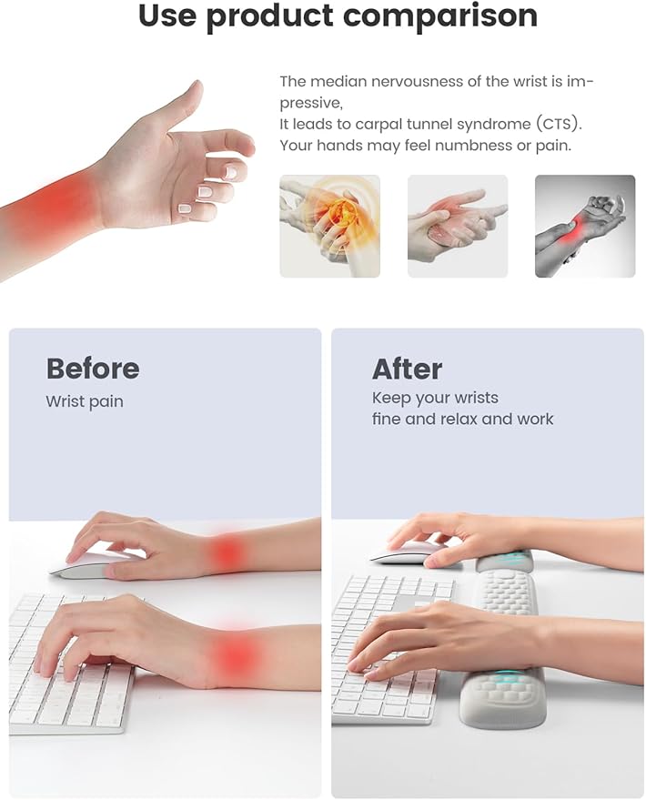 Memory foam gel wrist rest set for keyboard and mouse, ergonomic wrist support, for office, games, computer, laptop, Mac, gray color