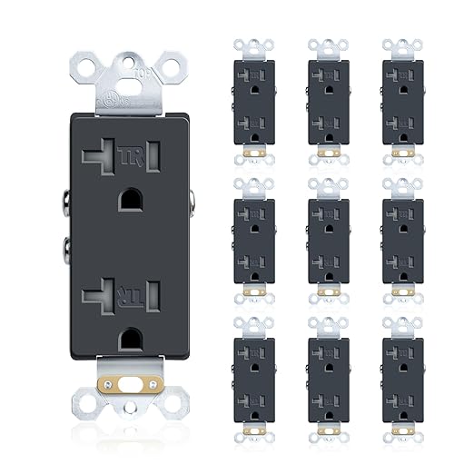 20A Heavy-Duty Duplex Receptacle, Wall Standard Electrical Outlet, Residential Grade, Tamper-Resistant, 2 Pole 3 Wire, Self-Grounding, Child Proof, UL Listed, Black, 9 Pack