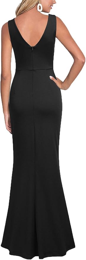 XL Elegant WOOSEA dress, sleeveless v-neck, split hem, flattering figure-hugging silhouette, perfect for formal occasions.