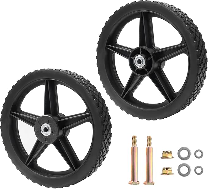 Parts Camp 12" Lawn Mower Wheels Kits 12 x 1.75'' Spoked Plastic Wheel and Tire For Push Mower WheelPressure WasherGarden CartAir CompressorWheelbarrowHandtruckGeneratorDolly Tires (Set of 2)