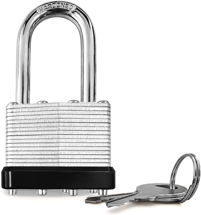 Pad Lock with 2 Keys, Heavy Duty Laminated Padlock with Long Hardened Shackle for Indoor/Outdoor Use, Candados para Puertas