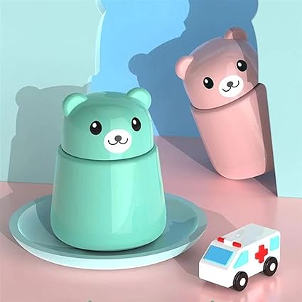 Pill Grinder, Portable Bear Pill Crusher Pill Pulverizer for Vitamins, Cute Animal Medicine Tablet Grinder Container Storage Box (Green)