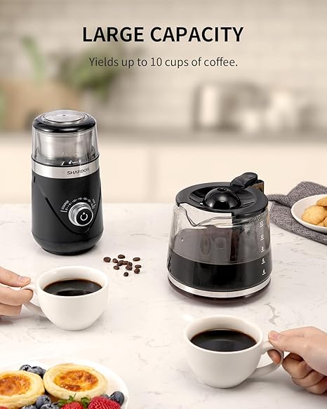 SHARDOR Upgraded Adjustable Coffee Grinder Electric, HerbSpice, Espresso Grinder with 1 Removable Stainless Steel Bowl, Black, 2.0