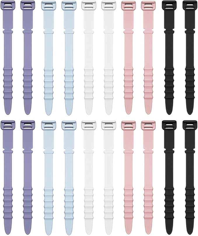 Silicone Zip Ties, Reusable Zip Ties, 20pcs Rubber Cable Ties Straps for Wire Management, Elastic Cable Organizer for Home Office Table Desk. 4.5 Cord Ties in White, Black, Pink, Purple and Blue