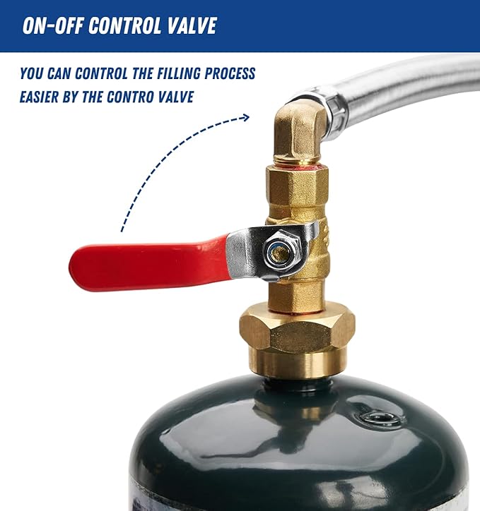 Upgraded 3FT Propane Refill Adapter Hose with Gauge ONOff Valve Stainless Steel QCC1 Type 1 Connector for 1 lb. Tanks, Safe Easy Filling from 5-40 lb Propane Tanks