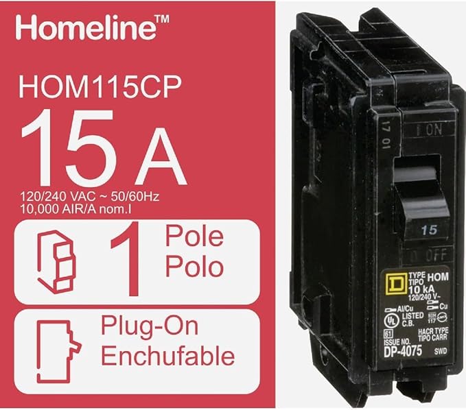Square D - HOM115CP Homeline 15 Amp Single-Pole Circuit Breaker