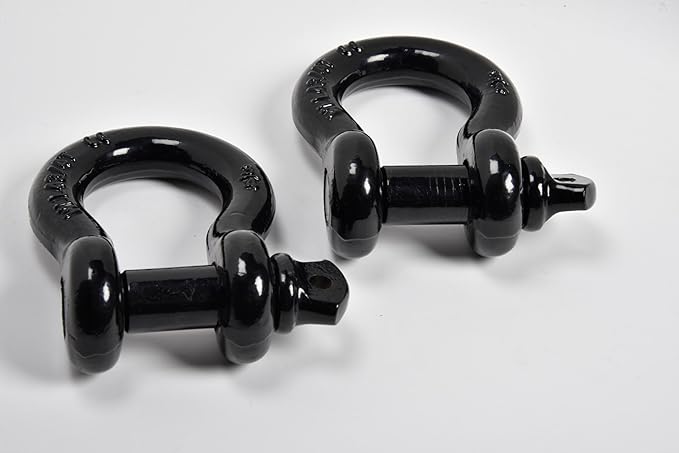 Hi-Gear Pack of 2 Black Bow Shackles 3/4" D Ring Shackle Rugged Unbreakable 28.5 Ton (57,000 Lbs) Maximum Break Strength with 7/8'' Pin Bow Screw Heavy Duty D Ring for 4x4 Vehicle Recovery