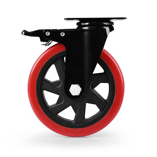 Caster Wheel, Heavy Duty 6 Inch Caster, Locking Swivel Caster Wheel for Cart, Furniture and Workbench, Red